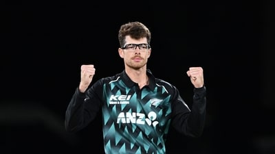 Mitchell Santner picked up 4/21 and reduced India to 70/5 in a chase of 181. (AP) Mitchell Santner picked up 4/21 and reduced India to 70/5 in a chase of 181. (AP)