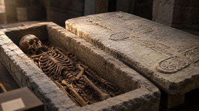 Skeleton discovered inside a centuries-old stone coffin. (Representational image generated using AI) Skeleton discovered inside a centuries-old stone coffin. (Representational image generated using AI)