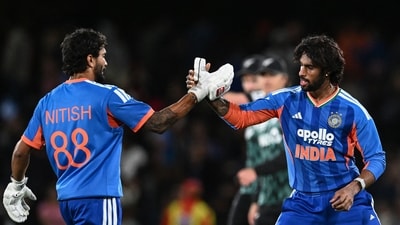Nitish Reddy stayed with Tilak Varma as they ensured India's win and a 2-0 lead in the series. (AFP) Nitish Reddy stayed with Tilak Varma as they ensured India's win and a 2-0 lead in the series. (AFP)