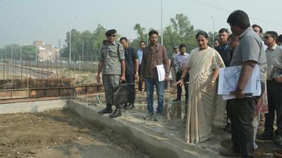 Chief minister Rekha Gupta during the Chhath Ghat inspection on Saturday. (HT Photo)