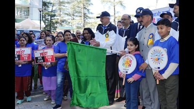 Himachal Pradesh chief minister Sukhvinder Singh Sukhu flagging off a walkathon in Shimla on Saturday. (HT File)