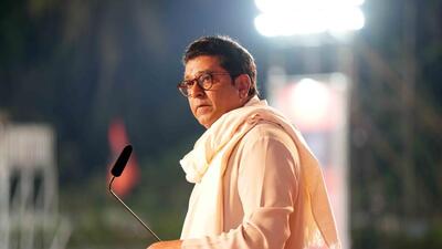 Ratnagiri, India - May 06, 2023: Maharashtra Navnirman Sena (MNS) chief Raj Thackeray addresses a huge public rally, at Ratnagiri, in the Konkan Division of Maharashtra, India, on Saturday, May 06, 2023. (Photo by Prakash Yeram/HT Photo) (Hindustan Times) Ratnagiri, India - May 06, 2023: Maharashtra Navnirman Sena (MNS) chief Raj Thackeray addresses a huge public rally, at Ratnagiri, in the Konkan Division of Maharashtra, India, on Saturday, May 06, 2023. (Photo by Prakash Yeram/HT Photo) (Hindustan Times)