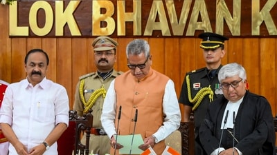 Keralam Governor designate Om Prakash Mathur takes oath during a ceremony, in the presence of Keralam High Court Chief Justice Soumen Sen and Chief Minister V D Satheesan, in Thiruvananthapuram, Friday, Oct. 23, 2026. (PTI) Keralam Governor designate Om Prakash Mathur takes oath during a ceremony, in the presence of Keralam High Court Chief Justice Soumen Sen and Chief Minister V D Satheesan, in Thiruvananthapuram, Friday, Oct. 23, 2026. (PTI)