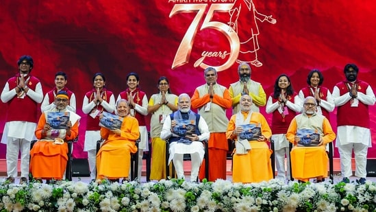 The prime minister said youth empowerment and the building of a strong India were central to Swami Chinmayananda’s vision(DPR PMO/ANI Photo)