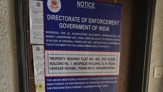 ED officials on October 15 changed the lock of the flat in presence of police personnel and witnesses and restored its possession. (HT Photo)