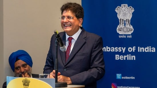 Union minister Piyush Goyal during an interaction with members of the Indian diaspora, in Germany.