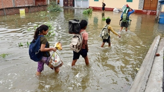 Waterlogging in the Karela Bagh area of Prayagraj, recently (HT File Photo)