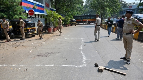 File photo of Mumbai Police at the firing site after three people fired on Bollywood actor Tiger Shroff on Oct. 18. 