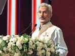 External Affairs Minister S. Jaishankar addresses the Chinmaya Amrit Mahotsav Global Sammelan celebrating 75th anniversary of Chinmaya mission at Bharat Mandapam, in New Delhi on Sunday.