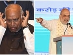 Amit Shah attacked Congress after Mallikarjun Kharge’s ‘Modi ka baap’ remark.(Hindustan Times)