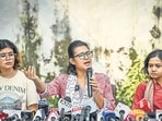 Neha Bora during the press conference on Saturday. (Sanchit Khanna/HT Photo)