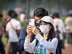 Gram it: Masked up and camera-ready, visitors at Kartavya Path are seen against a layer of smog as Delhi grapples with worsening air quality. The Air Quality Index (AQI) dipped briefly to 296 on Saturday morning from 337 on Friday, but pollution levels remained in the ‘poor’ category across the city.