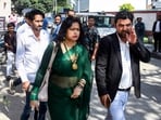 Actress Urmila Sanawar arrives to appear before the Special CBI Court to give her voluntary consent for a proposed narco-analysis and polygraph test in connection with the Uttarakhand murder case investigation on Oct. 23, 2026. (PTI)