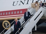 US President Donald Trump and Nicki Minaj disembark Air Force One at Selfridge Air National Guard Base, Michigan, US, October 25.(REUTERS)