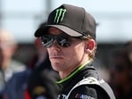 Riley Herbst, driver of the 35 Monster Energy Toyota, looks on during qualifying for the NASCAR Cup Series YellaWood 500 at Talladega Superspeedway on October 24,.