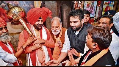 Haryana chief minister Nayab Singh Saini during a religious event in Amritsar on Sunday. (HT Photo)
