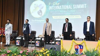 Justice Rajiv Singh and others during the concluding day of the three-day international seminar at UPSIFS on Sunday. (Sourced)