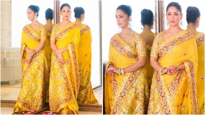 Yami Gautam’s embroidered yellow saree pairs vibrant colours and intricate detailing with a classic silhouette. (Instagram/@yamigautam) Yami Gautam’s embroidered yellow saree pairs vibrant colours and intricate detailing with a classic silhouette. (Instagram/@yamigautam)