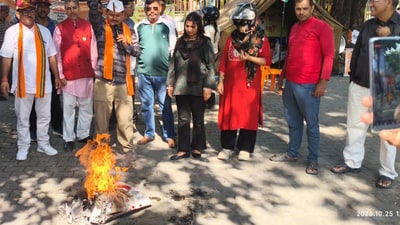 Members of the Pahadi Army burnt an effigy of Samajwadi Party president Akhilesh Yadav in Haldwani, on Sunday.