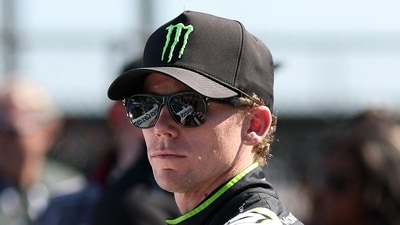 Riley Herbst, driver of the 35 Monster Energy Toyota, looks on during qualifying for the NASCAR Cup Series YellaWood 500 at Talladega Superspeedway on October 24,. (Getty Images via AFP)