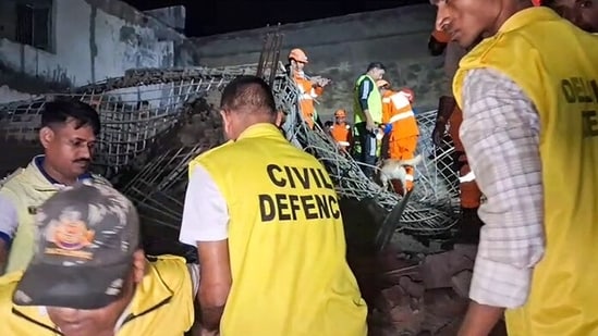 New Delhi, Oct 25: Rescue and search operations underway after a slab of an under-construction house collapsed in the Milan Garden area near Seva Dham in Delhi's Harsh Vihar, in New Delhi on Sunday.