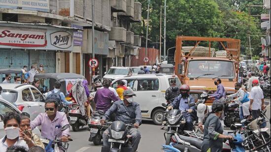 Pune, India - June 2, 2020: Traffic jam on Bajirao road in Pune, Maharashtra, India, on Tuesday, June 2, 2020. (Photo by Ravindra Joshi/Hindustan Times)
