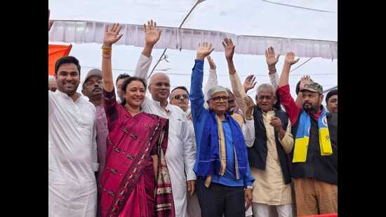 Social justice convention of Congress underway at Sardar Patel Sansthan in Alopibagh area of Prayagraj on Sunday (HT)