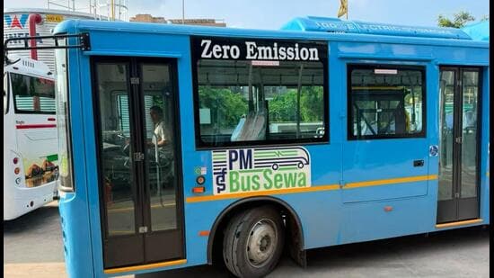 The 25 buses are part the 100 electric buses the GMCBL is set to receive under the PM e-bus sewa scheme. (HT PHOTO)