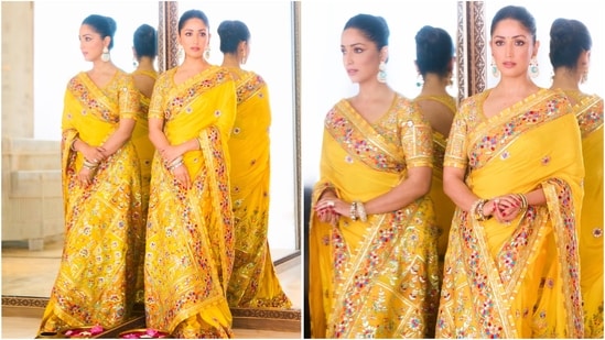 Yami Gautam’s embroidered yellow saree pairs vibrant colours and intricate detailing with a classic silhouette. (Instagram/@yamigautam)