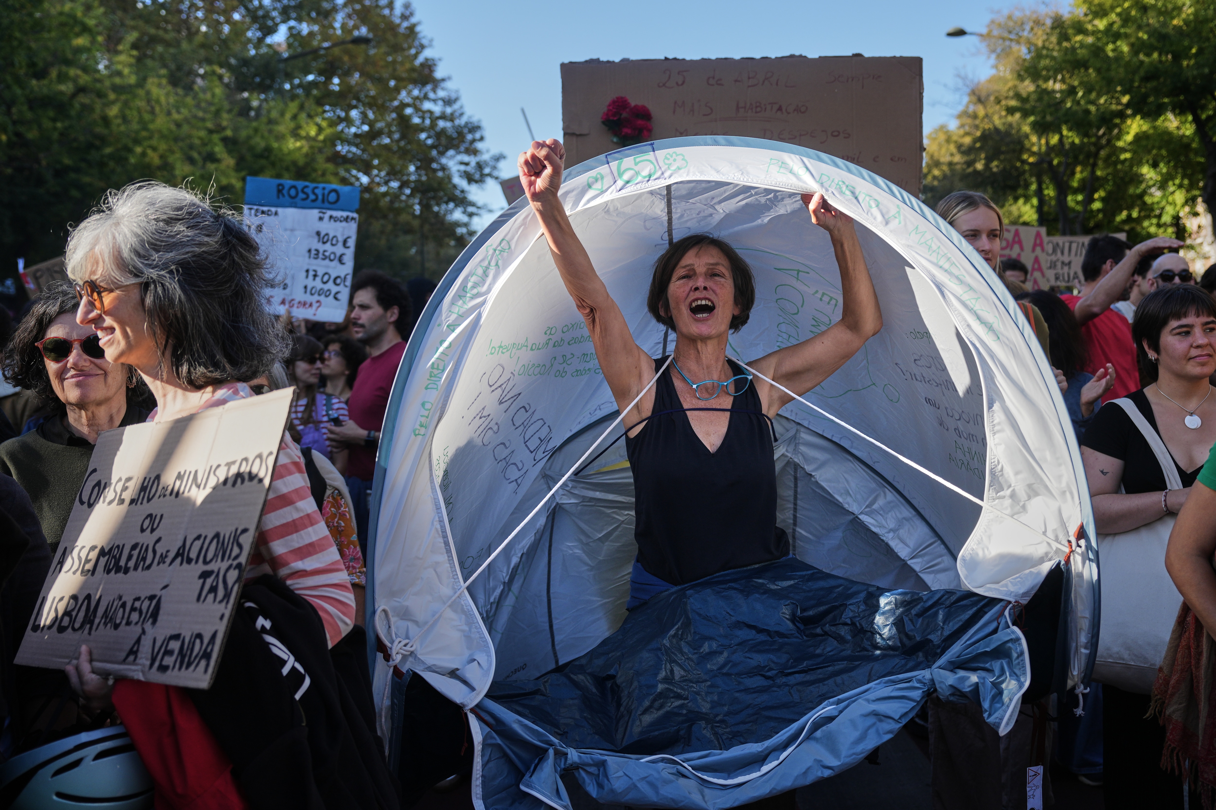 People march during a protest to demand affordable housing in Lisbon, Portugal, Saturday, Oct. 24, 2026. (AP Photo/Ana Brigida) People march during a protest to demand affordable housing in Lisbon, Portugal, Saturday, Oct. 24, 2026. (AP Photo/Ana Brigida)