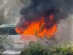 MSRTC E-bus catches fire on busy road, swift evacuation prevents tragedy