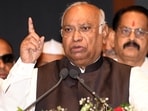 Congress president Mallikarjun Kharge addresses party leaders during the state-level celebration of the 139th birth anniversary of Bihar's first Chief Minister Shri Krishna Singh, at Bapu Sabhagar, in Patna.