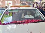 LoP in the Lok Sabha Rahul Gandhi reaches the Sultanpur court on Monday. (PTI PHOTO)