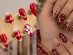 Crescent moons, diyas and pearl accents bring a Karwa Chauth twist to this season’s press-on nail designs.(Instagram)
