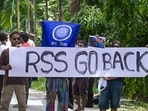 Satyajit Ray Film and Television Institute (SRFTI) students stage a demonstration after a clash erupted on Sunday over an RSS-linked outfit's event, in Kolkata, Monday, Sept. 28, 2026. 