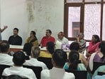 The preparations were reviewed at a meeting attended by hundreds of workers at Congress Bhawan in Sector 35 on Monday. (HT Photo)