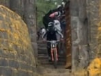 Videos of participants cycling down the fort steps raised questions whether the activity extended beyond the area for which permission was granted. (VIDEO GRAB)