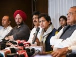 File phot All India Congress Committee (AICC) general secretary Kumari Selja, Uttarakhand Pradesh Congress Committee and others during a press conference regarding the Uttarakhand murder probe, in Dehradun.(PTI)