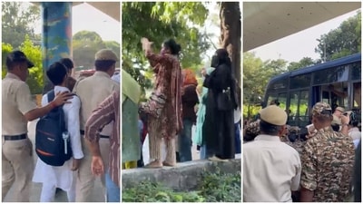 The students raised slogans of “Delhi Police, go back” as tensions continued over the restoration of the Jamia Millia Islamia Students’ Union (JMISU). (HT) The students raised slogans of “Delhi Police, go back” as tensions continued over the restoration of the Jamia Millia Islamia Students’ Union (JMISU). (HT)