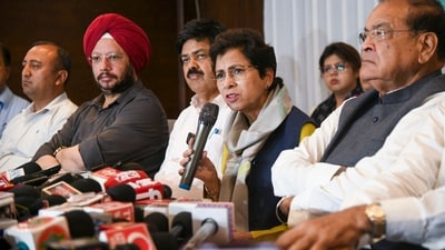 File phot All India Congress Committee (AICC) general secretary Kumari Selja, Uttarakhand Pradesh Congress Committee and others during a press conference regarding the Uttarakhand murder probe, in Dehradun. (PTI)