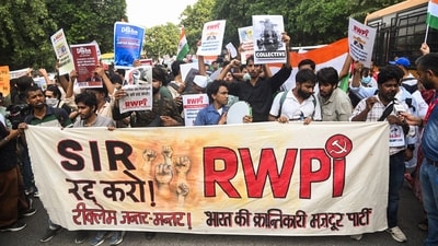 Supporters of RWPI and other organisations hold placards and raise slogans during a protest march towards Jantar Mantar demanding the removal of Chief Election Commissioner Gyanesh Kumar and the scrapping of the SIR, in New Delhi, last month. (ANI) Supporters of RWPI and other organisations hold placards and raise slogans during a protest march towards Jantar Mantar demanding the removal of Chief Election Commissioner Gyanesh Kumar and the scrapping of the SIR, in New Delhi, last month. (ANI)