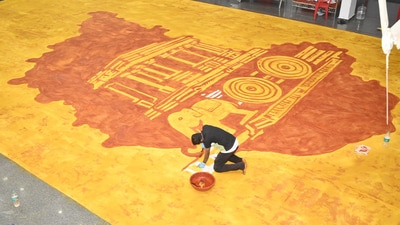 Karnataka artist creates the world's largest spice painting. (Guinness World Record) Karnataka artist creates the world's largest spice painting. (Guinness World Record)