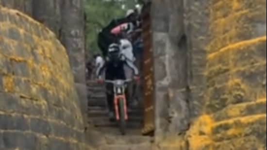 Videos of participants cycling down the fort steps raised questions whether the activity extended beyond the area for which permission was granted. (VIDEO GRAB)