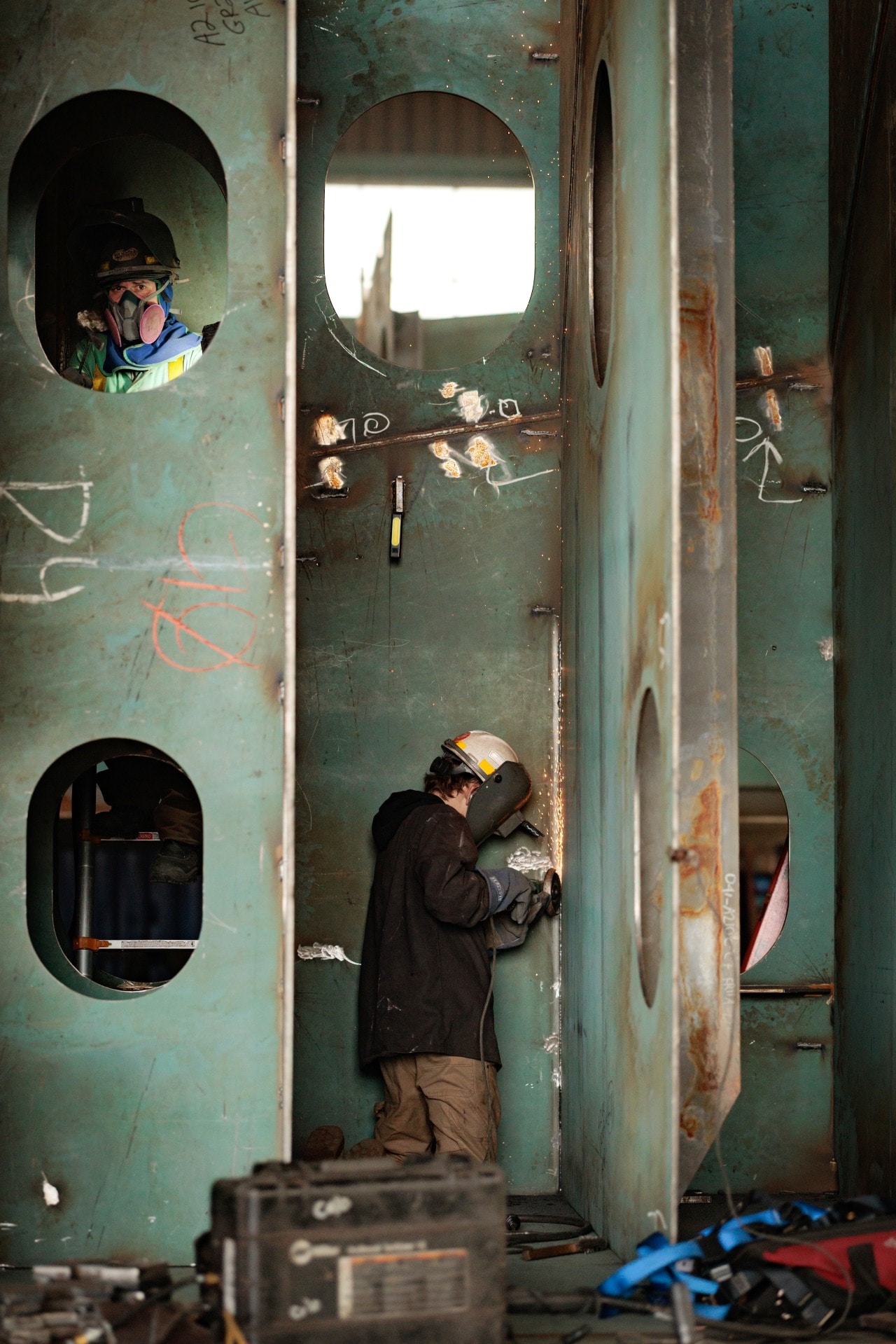 Workers weld at Hanwha Philly Shipyard. Workers weld at Hanwha Philly Shipyard.