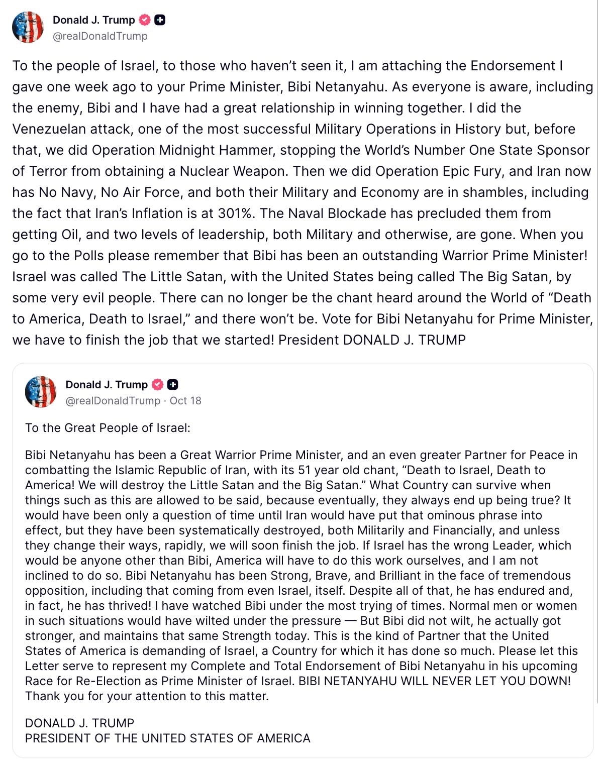 Trump's post on Truth Social (screengrab/X) Trump's post on Truth Social (screengrab/X)