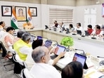 Chief minister Yogi Adityanath presiding over the meeting. (HT)