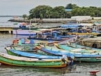 Fishing boats anchored at a fishing harbour following a cyclone alert in Tamil Nadu (PTI)
