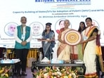 Governor Anandiben Patel and others at the National Conclave 2026 in Agra on Tuesday. (HT)