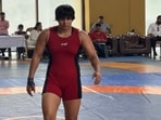 File picture of India's 76kg wrestler Kajal Dhochak, who has reached the final at the World Wrestling Championships at Astana, Kazakhstan.(HT Photo)