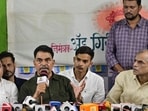 Sayaji Shinde addresses a press conference at the Mumbai Marathi Patrakar Sangh on Monday (Anshuman Poyrekar/HT Photo)